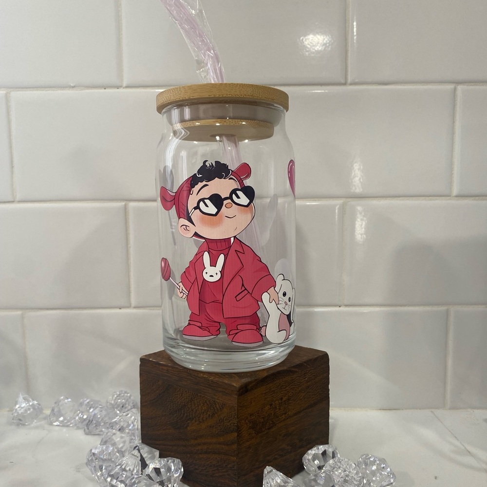 Bad bunny glass can cup!!